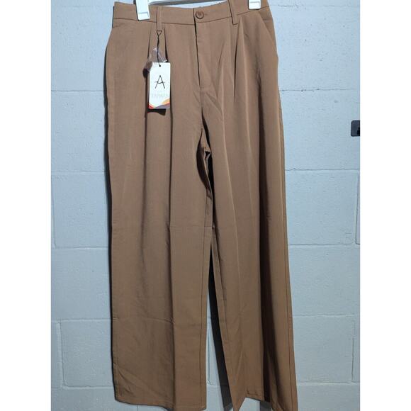 NWT Tapata Wmns High Rise Wide Leg Pleated Front Pants Sz M 8 Tan Brown Flowy - Picture 1 of 3